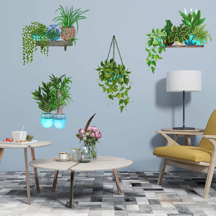 7 Stück Wandtattoo Pflanzen, Grün Topfpflanze Wandsticker für Schlafzimmer Wohnzimmer Kinderzimmer, Selbstklebend Wandbilder Kunst DIY Wanddekoration