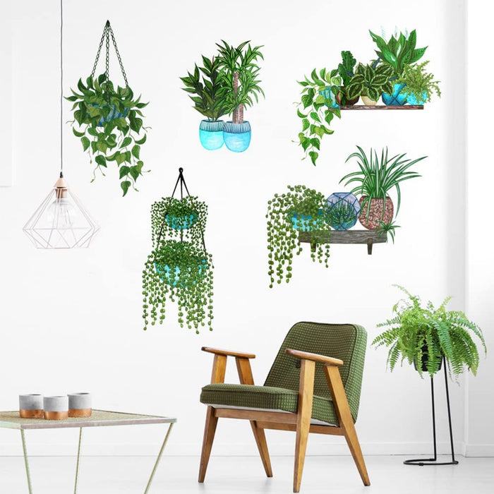 7 Stück Wandtattoo Pflanzen, Grün Topfpflanze Wandsticker für Schlafzimmer Wohnzimmer Kinderzimmer, Selbstklebend Wandbilder Kunst DIY Wanddekoration