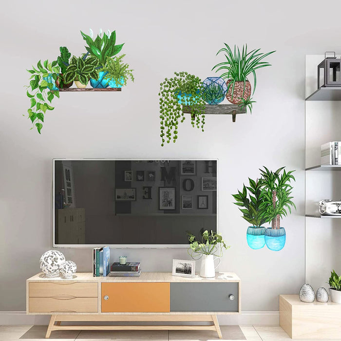 7 Stück Wandtattoo Pflanzen, Grün Topfpflanze Wandsticker für Schlafzimmer Wohnzimmer Kinderzimmer, Selbstklebend Wandbilder Kunst DIY Wanddekoration