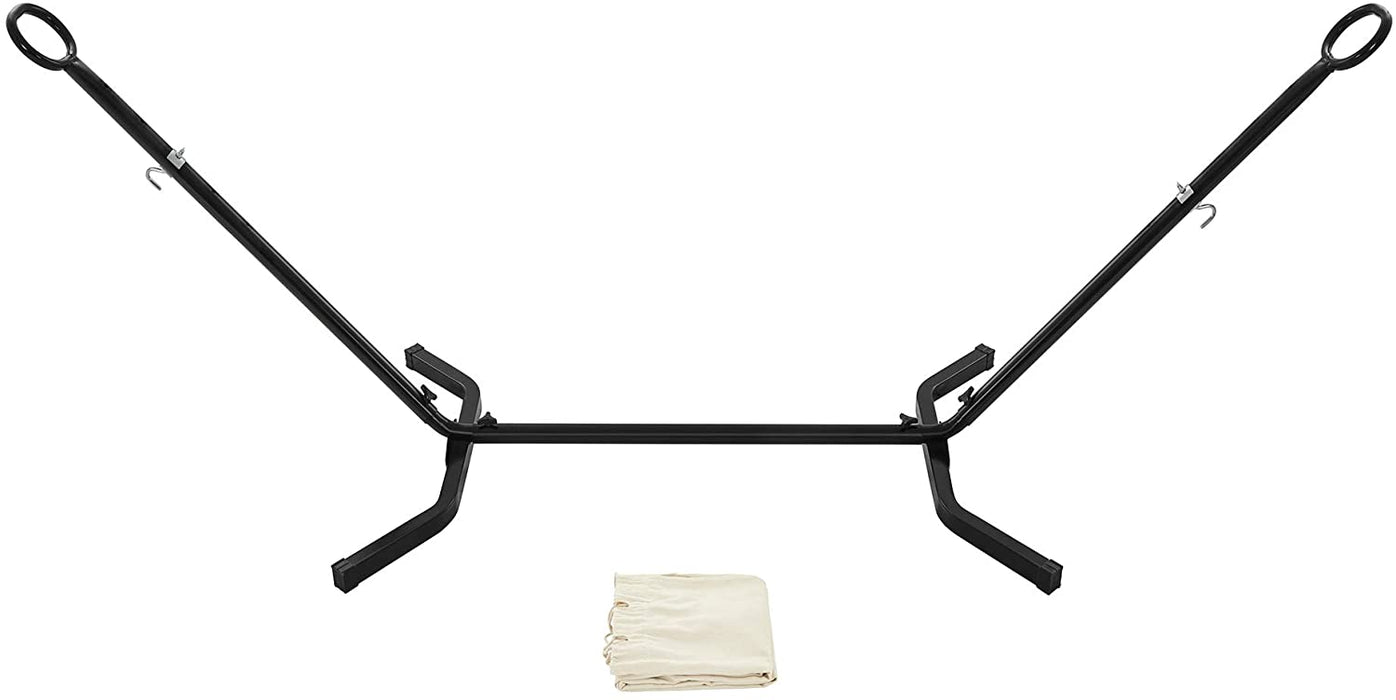 Hängematte mit Gestell, 210 x 150 cm, auf 5 Verschiedene Höhen verstellbar, Gestell aus Metall, bis 240 kg belastbar, für Garten