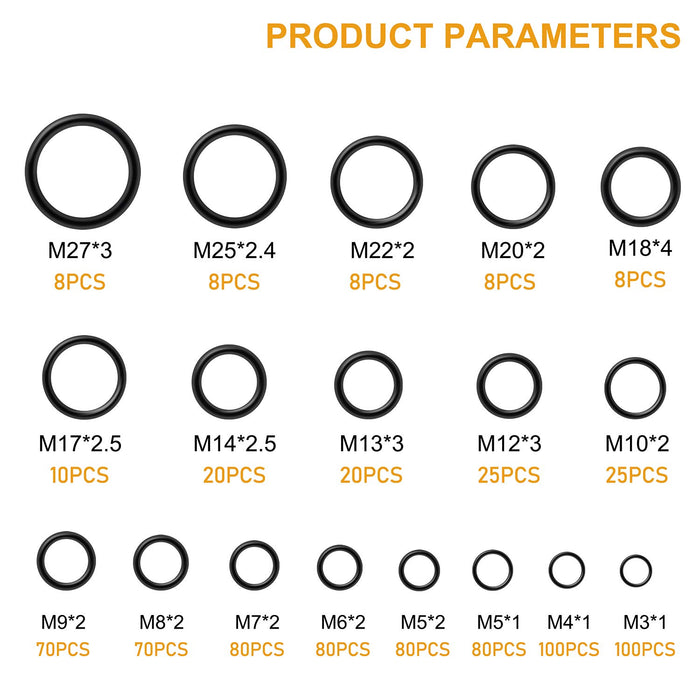 800Stück Dichtungsringe Set O Ringe Sortiment, Nitrilkautschuk Gummi Dichtungen Ringe 18 Verschiedene Sortiment mit Durchmesser 3-27mm Gummiringe