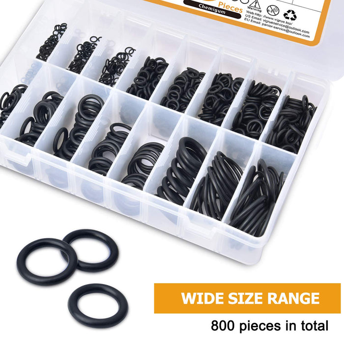 800Stück Dichtungsringe Set O Ringe Sortiment, Nitrilkautschuk Gummi Dichtungen Ringe 18 Verschiedene Sortiment mit Durchmesser 3-27mm Gummiringe