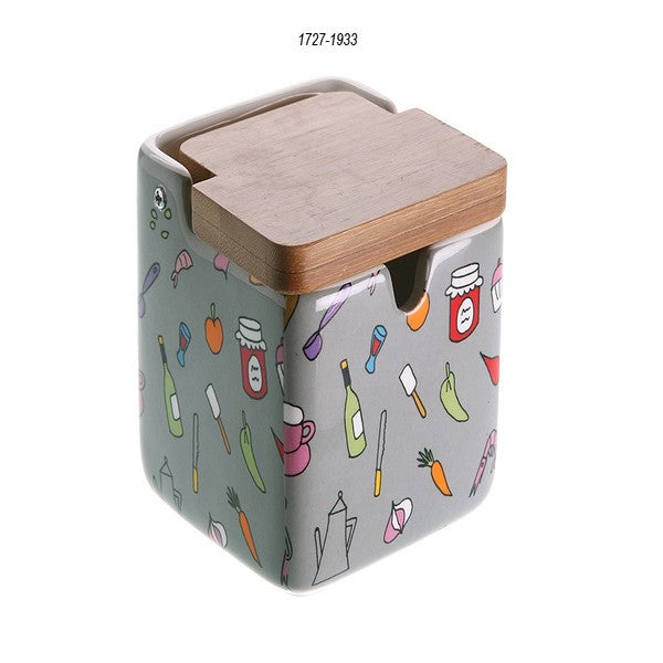 Zuckerdose aus Keramik Grau Bambus