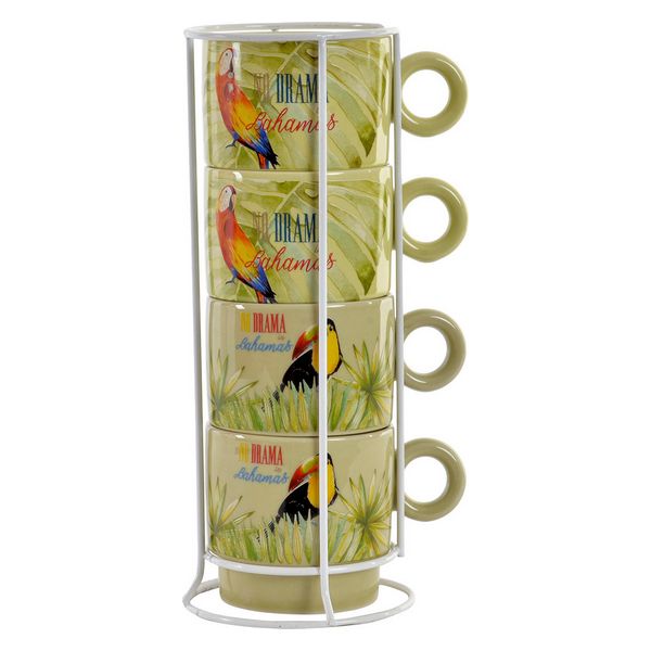 Satz von Kaffeetassen Dekodonia Bahamas Papagei Steingut (200 ml) (4 pcs)