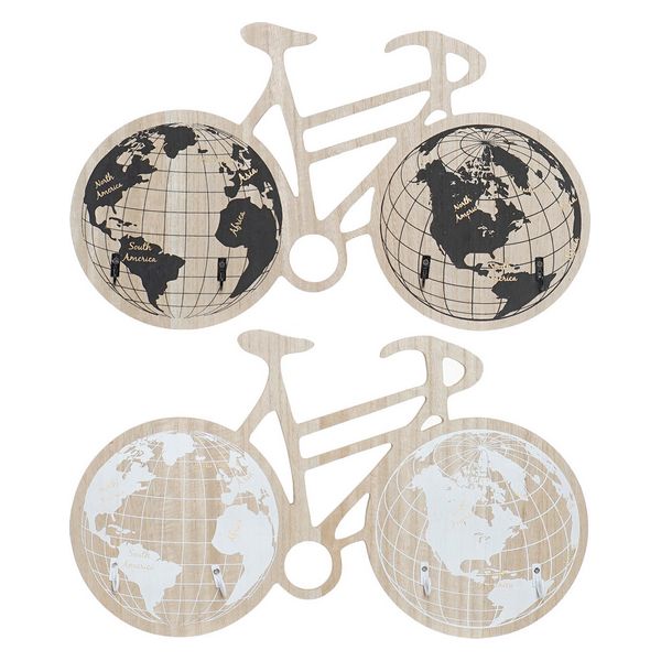 Wandgarderobe Dekodonia Fahrrad Weltkarte Holz MDF (2 pcs)