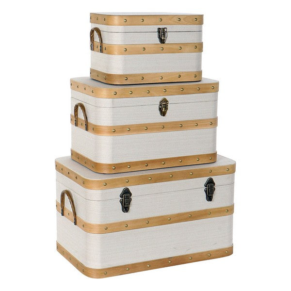 Truhe Dekodonia Creme Holz MDF Leinen (3 pcs)