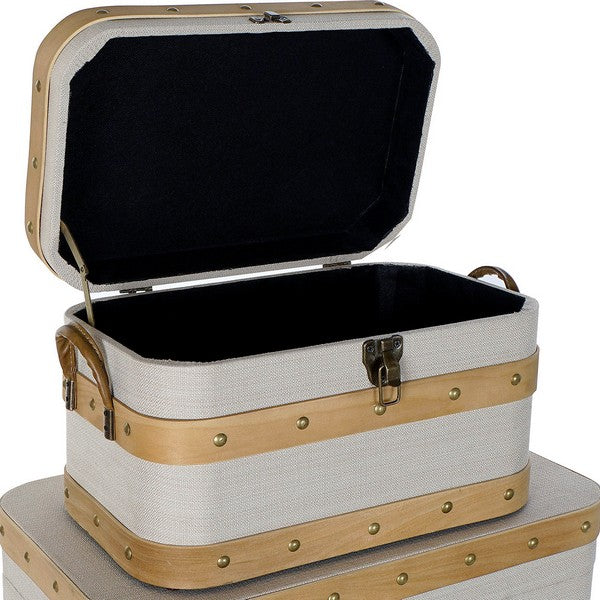 Truhe Dekodonia Creme Holz MDF Leinen (3 pcs)