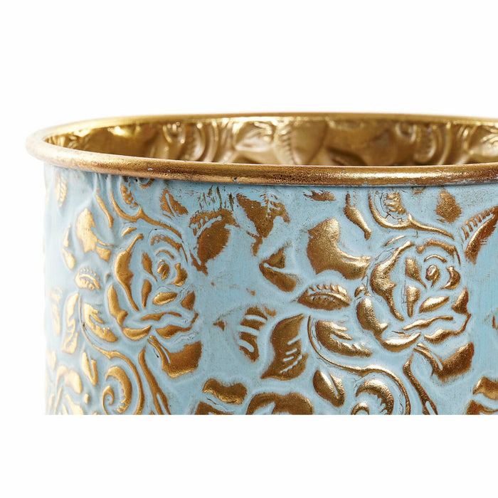 Blumentopf DKD Home Decor Blau Gold Metall Romantisch (27 x 27 x 28 cm)