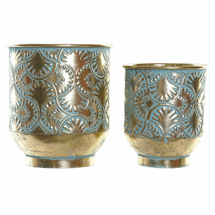 Blumentopf DKD Home Decor blumig Golden Metall (27 x 27 x 31 cm) (23 x 23 x 27 cm) (2 pcs)