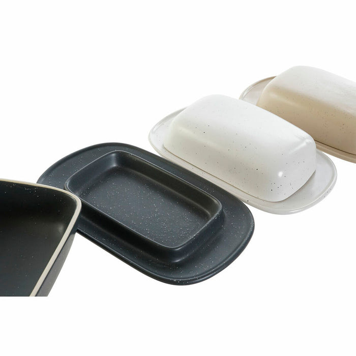 Butterschale DKD Home Decor Beige Weiß Dunkelgrau Steingut (19 x 13 x 5 cm) (3 pcs)