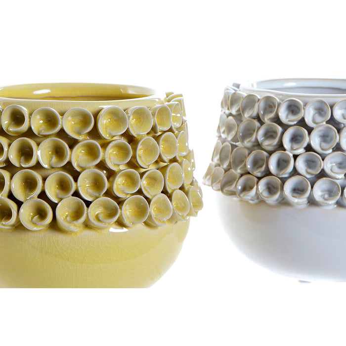 Vase DKD Home Decor Weiß Ocker Steingut Moderne (17 x 17 x 13.5 cm) (2 pcs)