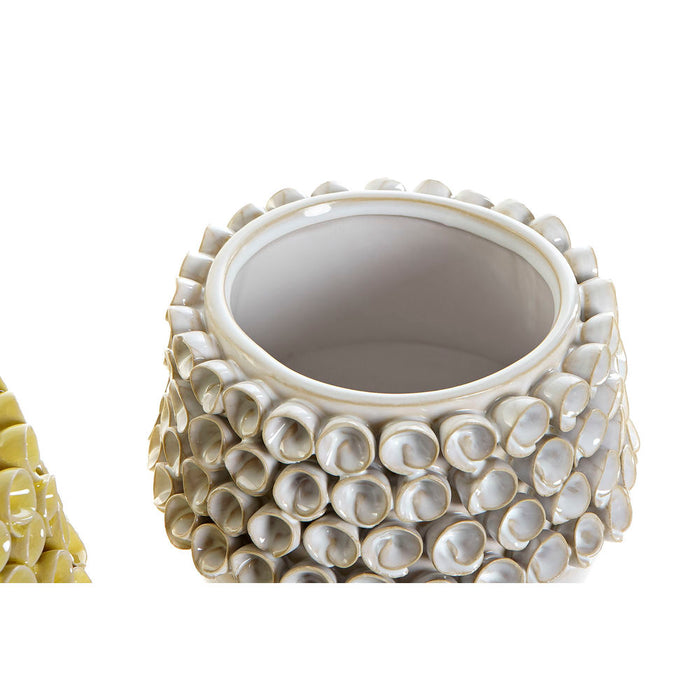 Vase DKD Home Decor Weiß Ocker Steingut Moderne (17 x 17 x 13.5 cm) (2 pcs)