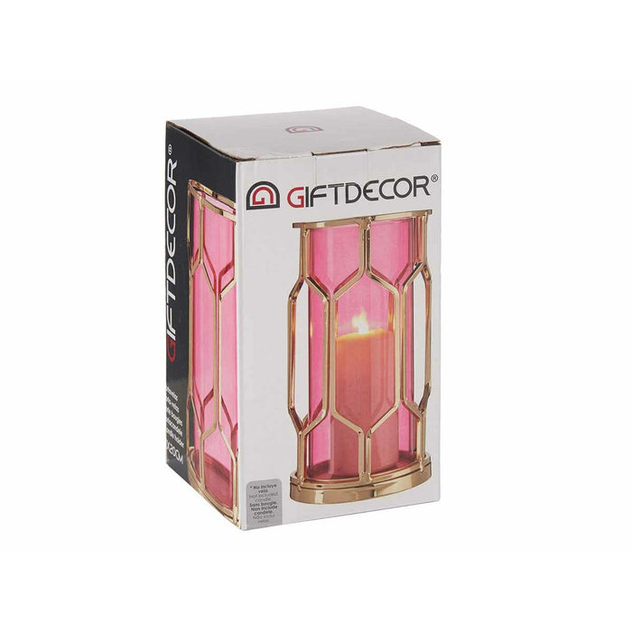 Kerzenschale Rosa Golden Metall Glas (11,5 x 19,5 x 11,5 cm)