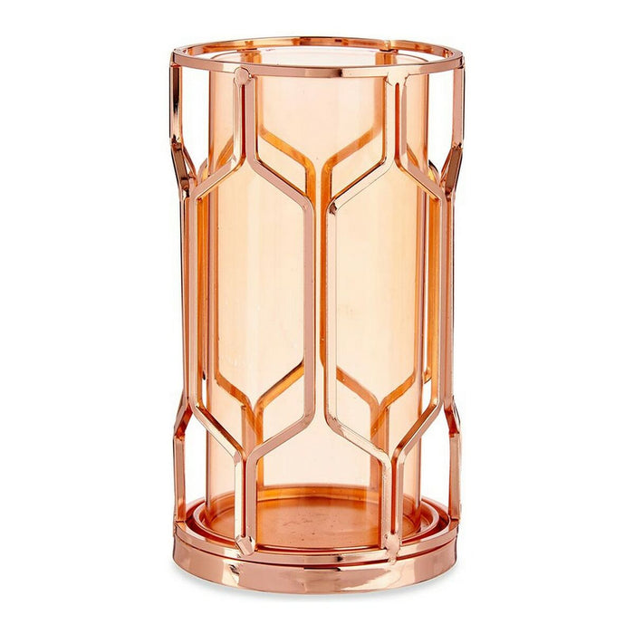 Kerzenschale Kupfer Bernstein Metall Glas (11,5 x 19,5 x 11,5 cm)