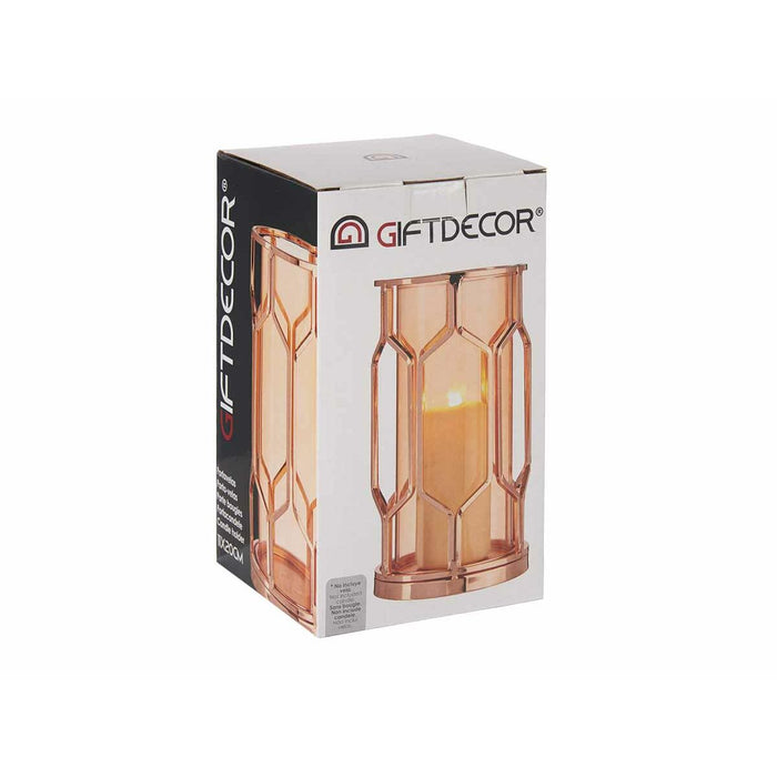 Kerzenschale Kupfer Bernstein Metall Glas (11,5 x 19,5 x 11,5 cm)