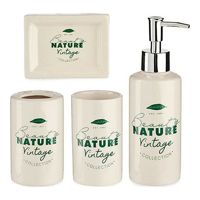 Badezimmer Set Nature Vintage aus Keramik Metall Weiß (4 pcs)