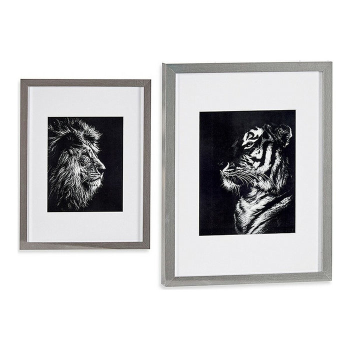 Bild Tiger Löwe Kristall Silberfarben Spanplatte (33 x 3 x 43 cm)