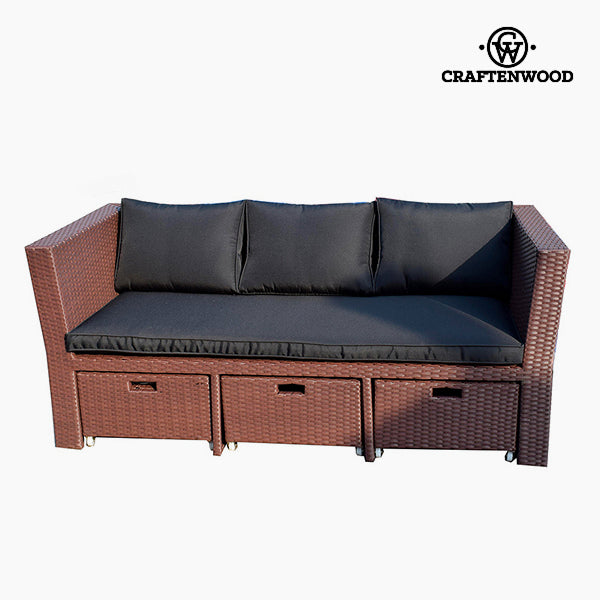 Ensemble aus Sofa und Pouf Rattan Braun Schwarz
