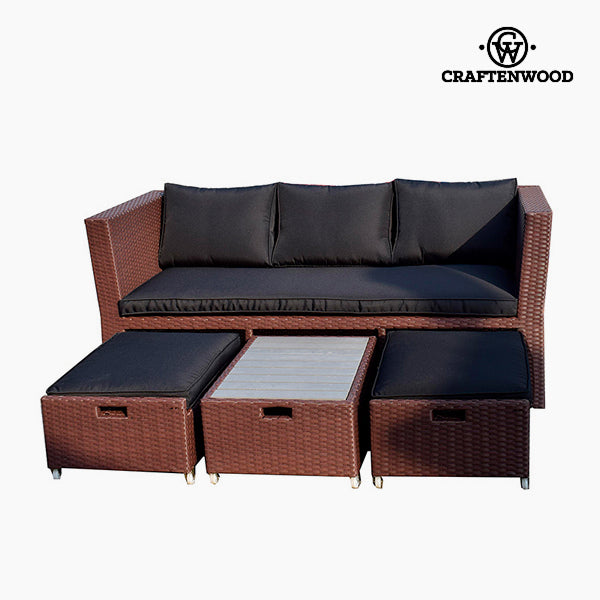 Ensemble aus Sofa und Pouf Rattan Braun Schwarz