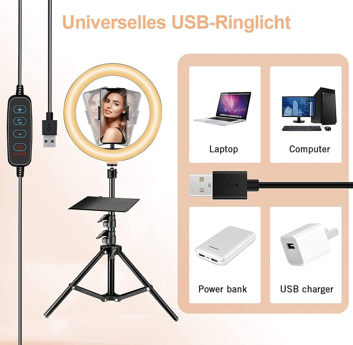 10.2 Zoll LED Ringlicht mit 15-63 Zoll Stativ, Dimmbare Selfie Ringleuchte mit Handyhalter und Fernbedienung, 3 Farbe und 10 Helligkeitsstufen für YouTube TikTok