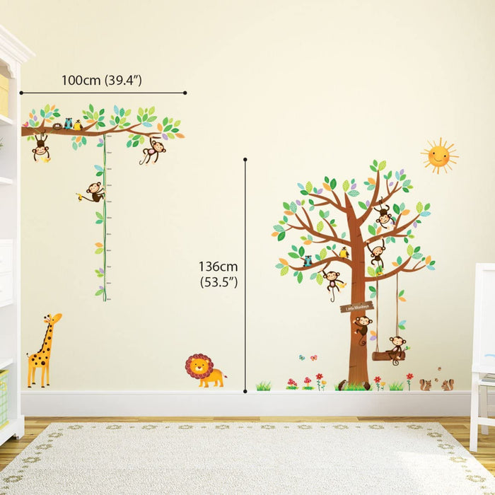 8 Affen Groß Baum Zweig Höhentabelle Waldtiere Tiere Wandtattoo Wandsticker Wandaufkleber Wanddeko für Wohnzimmer Schlafzimmer Kinderzimmer