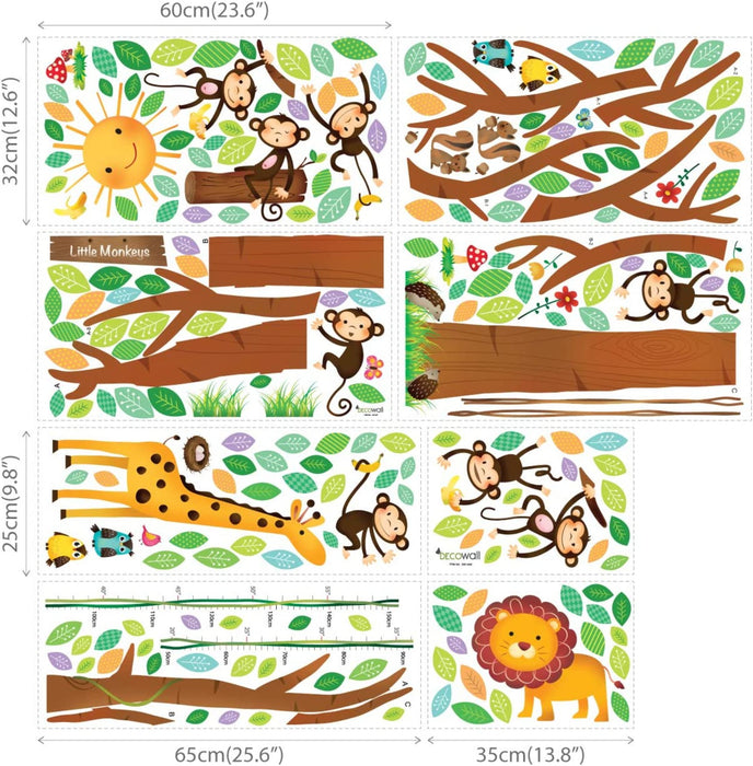 8 Affen Groß Baum Zweig Höhentabelle Waldtiere Tiere Wandtattoo Wandsticker Wandaufkleber Wanddeko für Wohnzimmer Schlafzimmer Kinderzimmer