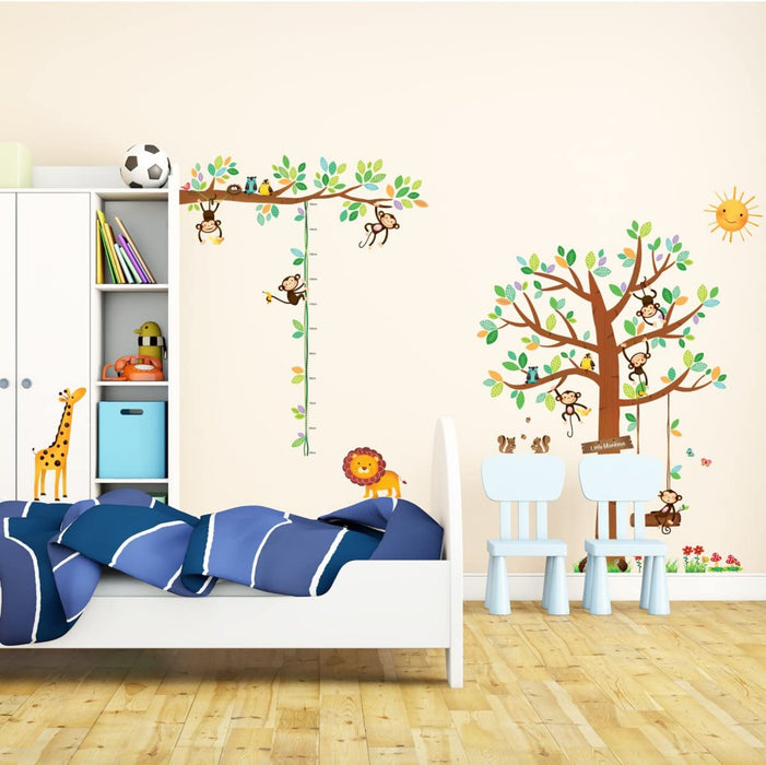 8 Affen Groß Baum Zweig Höhentabelle Waldtiere Tiere Wandtattoo Wandsticker Wandaufkleber Wanddeko für Wohnzimmer Schlafzimmer Kinderzimmer