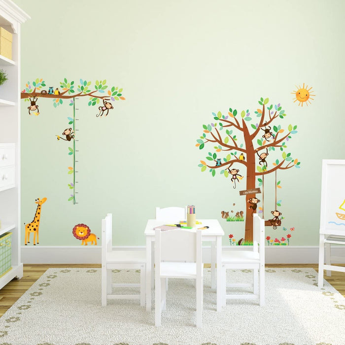 8 Affen Groß Baum Zweig Höhentabelle Waldtiere Tiere Wandtattoo Wandsticker Wandaufkleber Wanddeko für Wohnzimmer Schlafzimmer Kinderzimmer