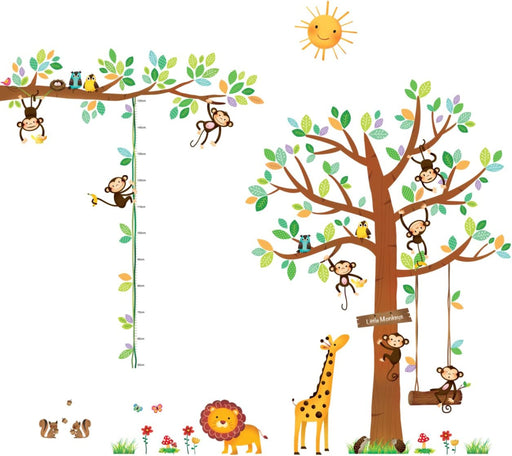 8 Affen Groß Baum Zweig Höhentabelle Waldtiere Tiere Wandtattoo Wandsticker Wandaufkleber Wanddeko für Wohnzimmer Schlafzimmer Kinderzimmer