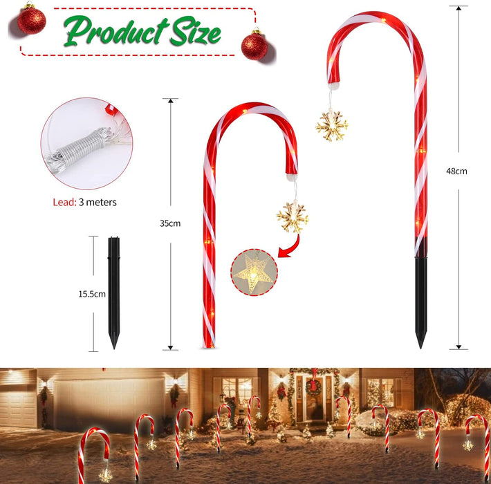 8 Stück Schneeflocken Zuckerstangen Lichterketten, Festive LED Lichterketten Weihnachtsweg Marker Weihnachtsbeleuchtung Außen Gartenstäbe Zuckerstange