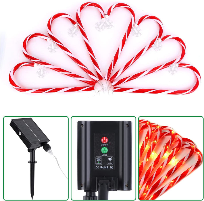 8 Stück Schneeflocken Zuckerstangen Lichterketten, Festive LED Lichterketten Weihnachtsweg Marker Weihnachtsbeleuchtung Außen Gartenstäbe Zuckerstange