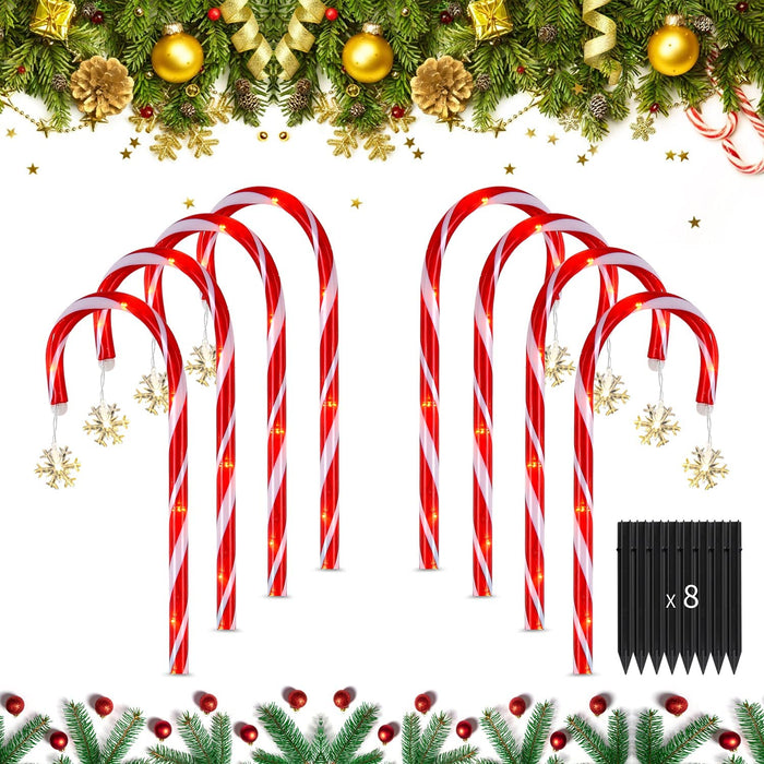 8 Stück Schneeflocken Zuckerstangen Lichterketten, Festive LED Lichterketten Weihnachtsweg Marker Weihnachtsbeleuchtung Außen Gartenstäbe Zuckerstange