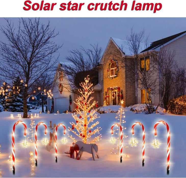 8 Stück Schneeflocken Zuckerstangen Lichterketten, Festive LED Lichterketten Weihnachtsweg Marker Weihnachtsbeleuchtung Außen Gartenstäbe Zuckerstange