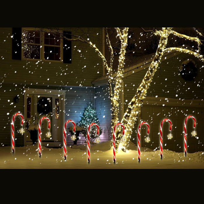 8 Stück Schneeflocken Zuckerstangen Lichterketten, Festive LED Lichterketten Weihnachtsweg Marker Weihnachtsbeleuchtung Außen Gartenstäbe Zuckerstange