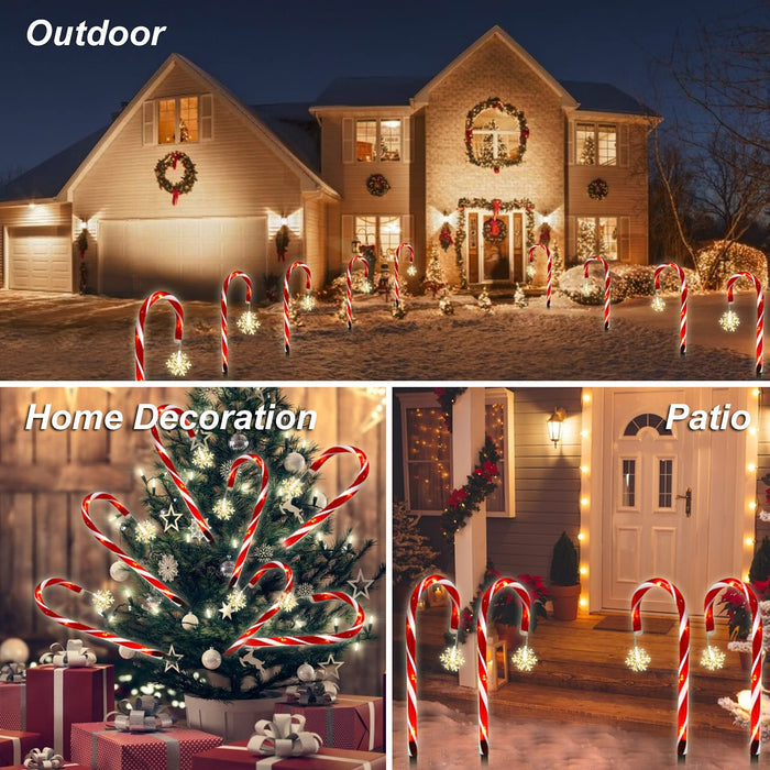 8 Stück Schneeflocken Zuckerstangen Lichterketten, Festive LED Lichterketten Weihnachtsweg Marker Weihnachtsbeleuchtung Außen Gartenstäbe Zuckerstange