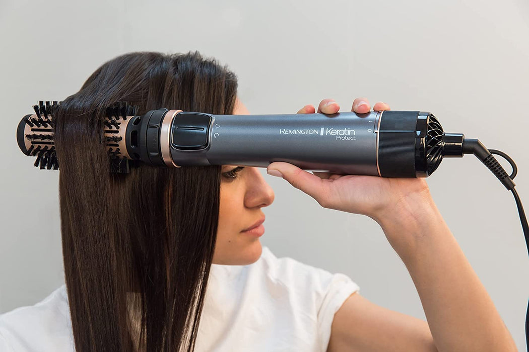 Remington Warmluftbürste rotierend [automatisch] Keratin Protect (inkl.3 Aufsätze 2 Rundbürsten+Haaransatz-Booster für mehr Volumen) + Haarklammern)