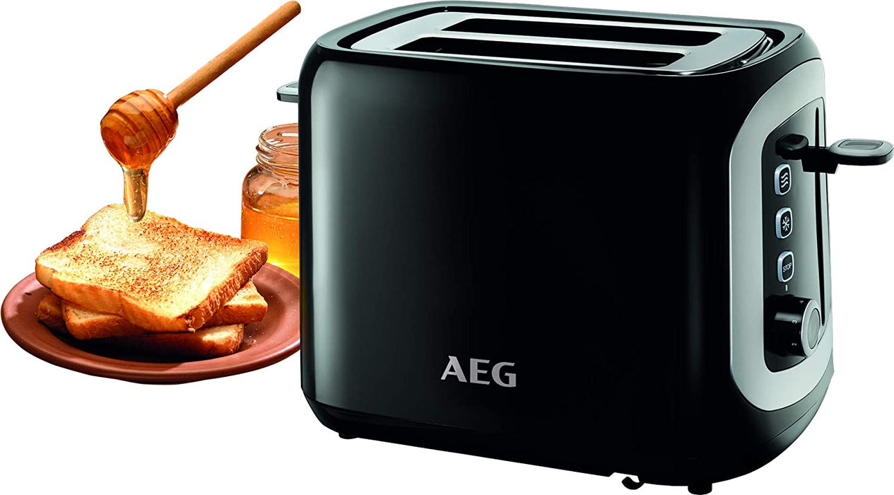 AEG Doppelschlitz-Toaster / Brötchenaufsatz / Staubschutz-Deckel / 7 Bräunungsgrad-Einstellungen / Brötchenaufback-Funktion