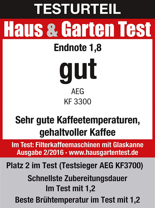 AEG Kaffeemaschine / 1,5 l / 12-18 Tassen Aroma-Glaskanne / Warmhaltefunktion / Sicherheitsabschaltung / Wasserstandsanzeige / Ein & Aus-Schalter