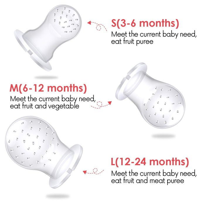 Fruchtsauger Baby/Schnuller, Schätzchen Schnuller Obst Gemüse Sauger für 3-24 Monate, 6 Silikonbeutel in 3 Größen, Beißspielzeug, BPA-frei (2 Stück)