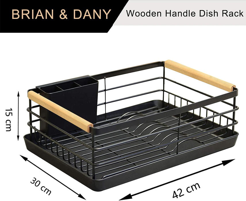 Abtropfgestell mit Abtropfschale und Bestecksammler, Schwarz, 42× 30× 15 cm