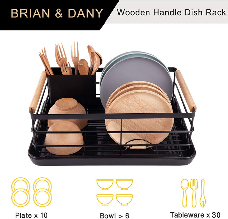 Abtropfgestell mit Abtropfschale und Bestecksammler, Schwarz, 42× 30× 15 cm