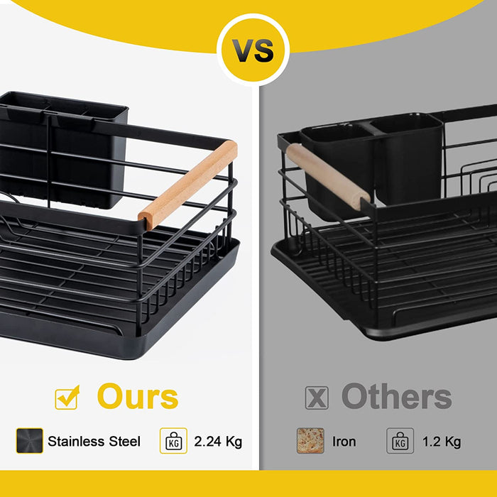 Abtropfgestell mit Abtropfschale und Bestecksammler, Schwarz, 42× 30× 15 cm