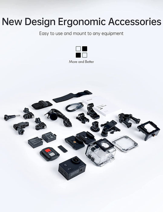 Action Cam 4K 20MP Unterwasserkamera WiFi 40M wasserdichte EIS Bildstabilisator Helmkamera 170° Weitwinkel Camcorder 