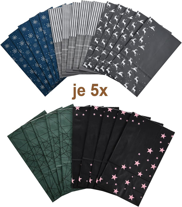 Adventskalender zum Befüllen, 24 Weihnachtskalender Geschenk Papiertüten Groß zum Selber Befüllen, Kraftpapiertüten Advents Tüten Selbstbefüllen mit Aufkleber für Kinder Junge und Männer