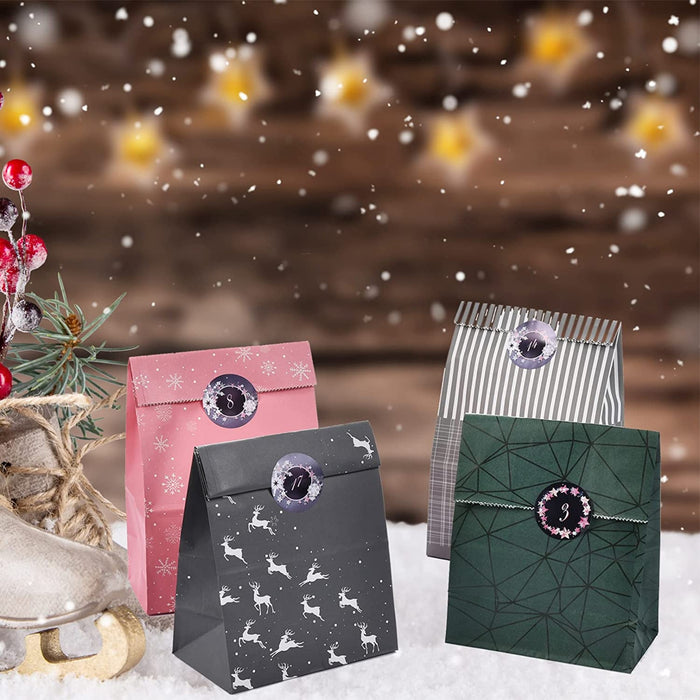 Adventskalender zum Befüllen, 24 Weihnachtskalender Geschenk Papiertüten Groß zum Selber Befüllen, Kraftpapiertüten Advents Tüten Selbstbefüllen