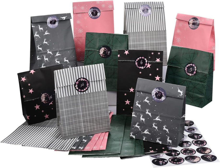 Adventskalender zum Befüllen, 24 Weihnachtskalender Geschenk Papiertüten Groß zum Selber Befüllen, Kraftpapiertüten Advents Tüten Selbstbefüllen