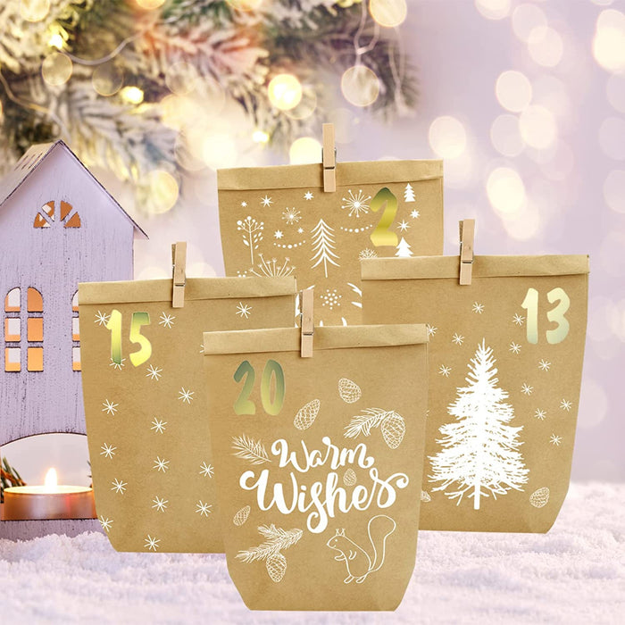 Adventskalender zum Befüllen, 24 Weihnachtskalender Geschenk Papiertüten Groß zum Selber Befüllen, Kraftpapiertüten Advents Tüten Selbstbefüllen