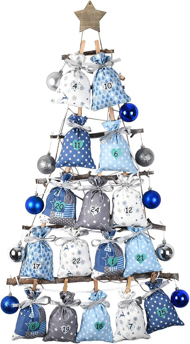 Adventskalender zum Befüllen, Weihnachtskalender Stoffsäckchen Selbstbefüllen Aufhängen, Selbst Befüllen Bastelset, 24 Weihnachten Geschenksäckchen