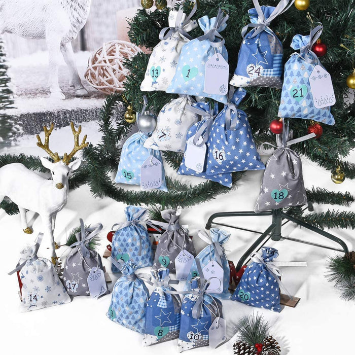 Adventskalender zum Befüllen, Weihnachtskalender Stoffsäckchen Selbstbefüllen Aufhängen, Selbst Befüllen Bastelset, 24 Weihnachten Geschenksäckchen