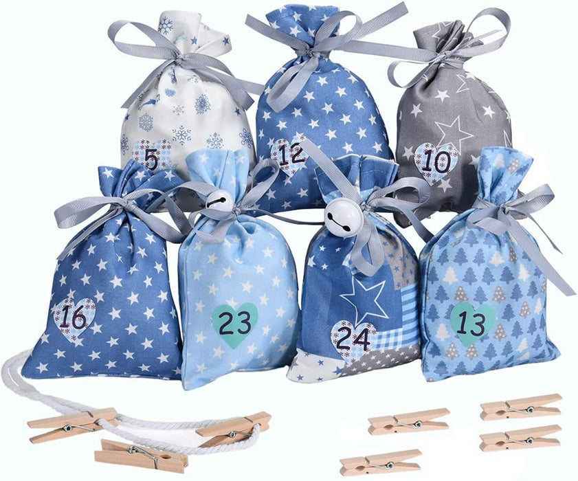 Adventskalender zum Befüllen, Weihnachtskalender Stoffsäckchen Selbstbefüllen Aufhängen, Selbst Befüllen Bastelset, 24 Weihnachten Geschenksäckchen